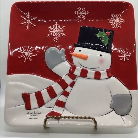 St Nicholas Square Tree Lot Snowman Plate - Picture 1 of 6